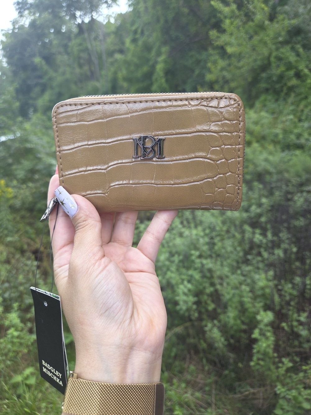 Badgley Mischka Croc Coin Purse Wallet Light Brown Caramel